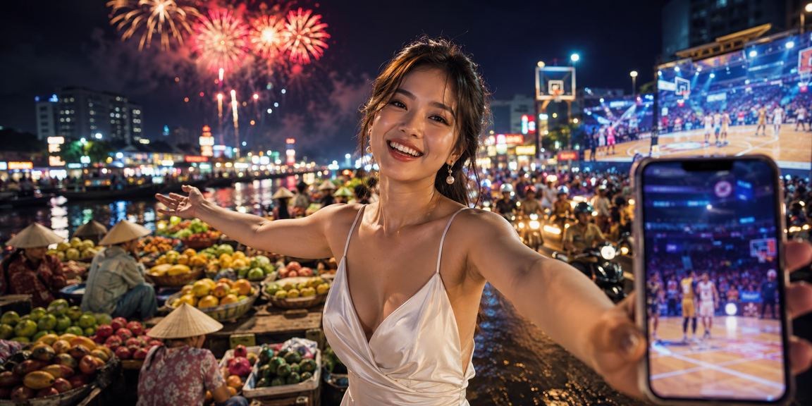 Giao diện cá cược bóng rổ tại vùng Mekong – hiển thị trên màn hình neon
