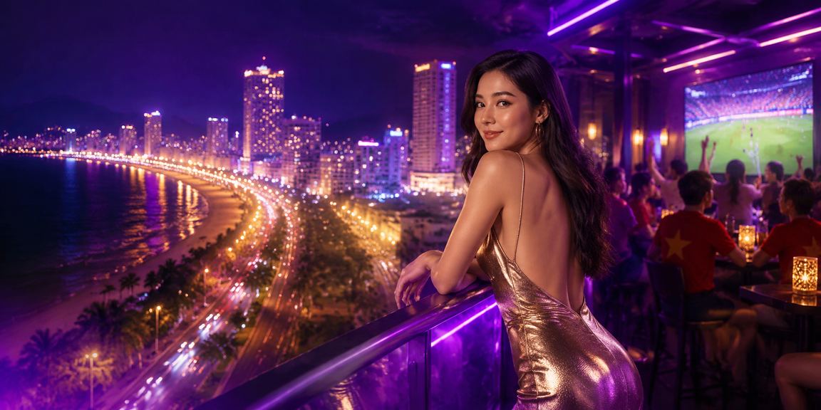 Màn hình neon hiển thị thông tin kèo và rebate bonus tại Nha Trang